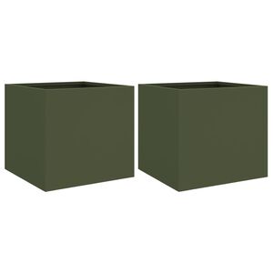 vidaXL Planters 2 pcs Olive Green 32x30x29 cm Steel