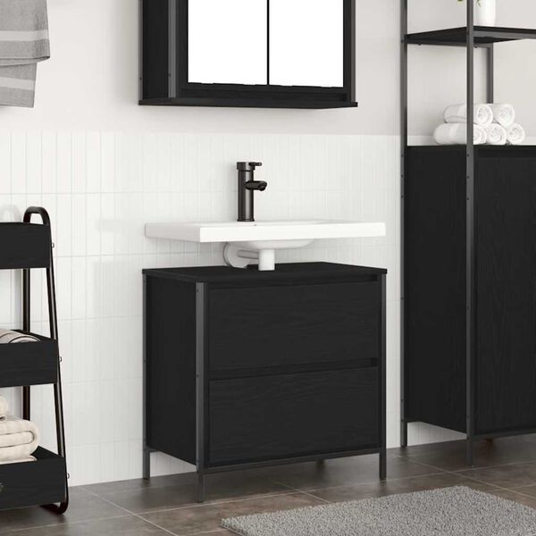 vidaXL Bathroom Basin Cabinet with Drawers Black Oak 60x34.5x60 cm