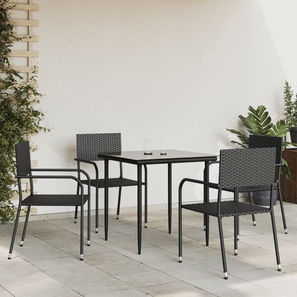 vidaXL 5 Piece Garden Dining Set Black Poly Rattan and Steel