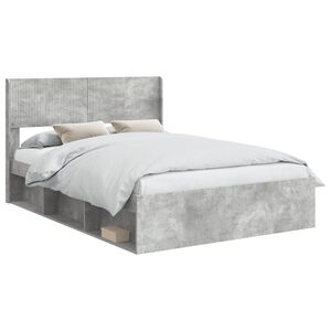 vidaXL Bed Frame with Storage and Headboard Concrete Grey 135 x 190 cm