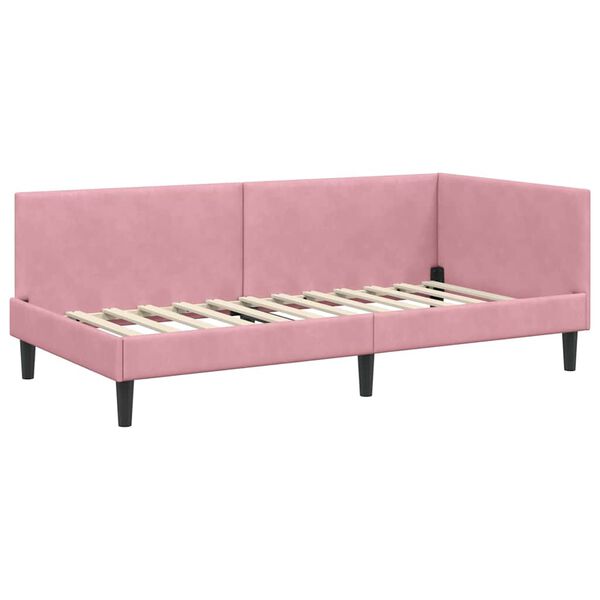 vidaXL Corner Bed Frame with Headboard Pink 90 cm x 200 cm Velvet