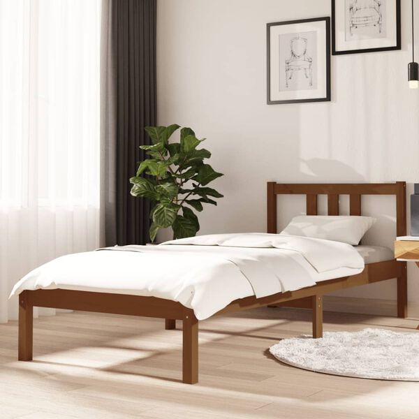 vidaXL Bed Frame without Mattress Honey Brown Solid Wood 75x190 cm Small Single