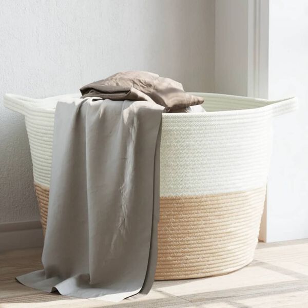 vidaXL Laundry Basket Beige and White &Oslash;60x36 cm Cotton