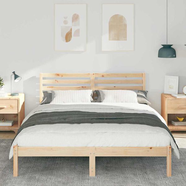 vidaXL Bed Frame with Headboard Brown 140 x 200 cm Solid Pine Wood