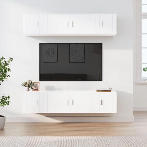 vidaXL 6 Piece TV Cabinet Set White Engineered Wood