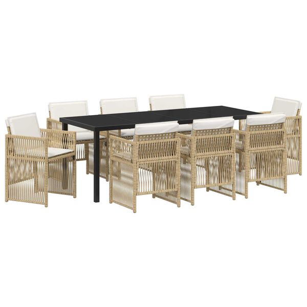 vidaXL Garden Dining Set 9 pcs Beige Powder-Coated Steel