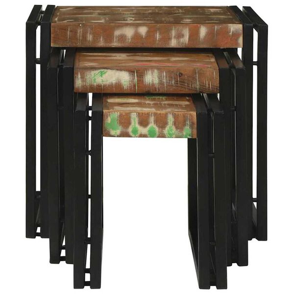 vidaXL Nesting Tables Brown and black Solid Reclaim wood