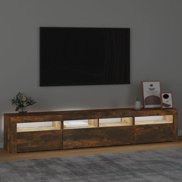 vidaXL TV Cabinet with LED Lights Smoked Oak 210x35x40 cm