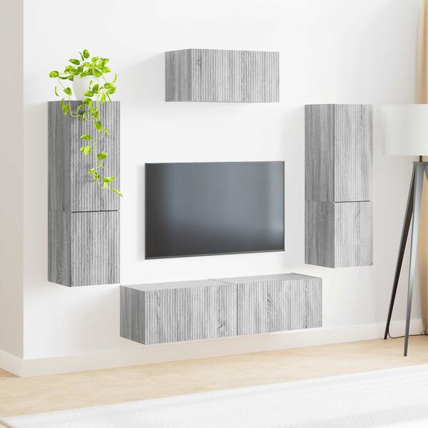 vidaXL TV Cabinet Set Wall-mounted 4 pcs Grey Sonoma Engineered Wood