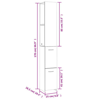 vidaXL Bathroom Cabinet Sonoma Oak 25x26.5x170 cm Engineered Wood