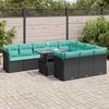 vidaXL 11 Piece Garden Sofa Set with Cushions Black Poly Rattan Acacia