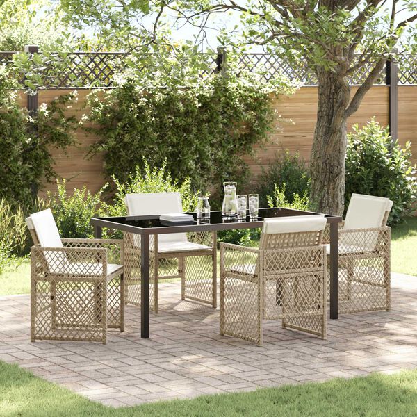 vidaXL Garden Dining Set 5 pcs Beige Poly Rattan