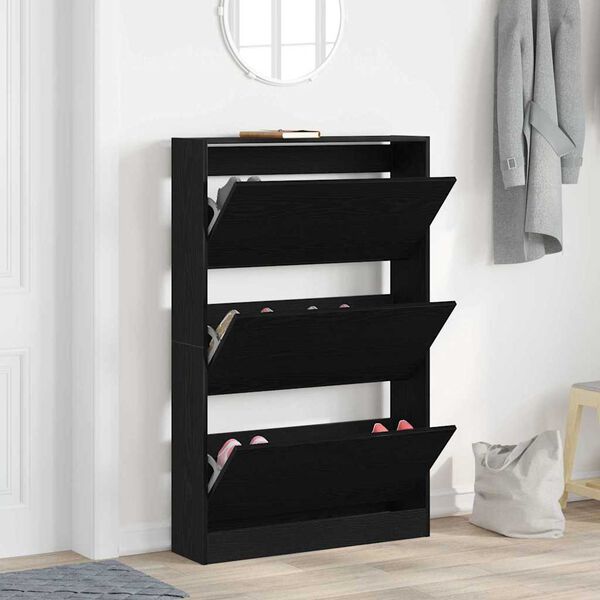 vidaXL Shoe Cabinet Black Oak 80 x 21 x 125.5 cm Engineered Wood