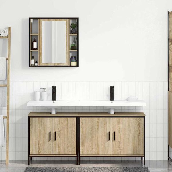 vidaXL Bathroom Furniture Set with Shelf 3 pcs Brown Engineered wood