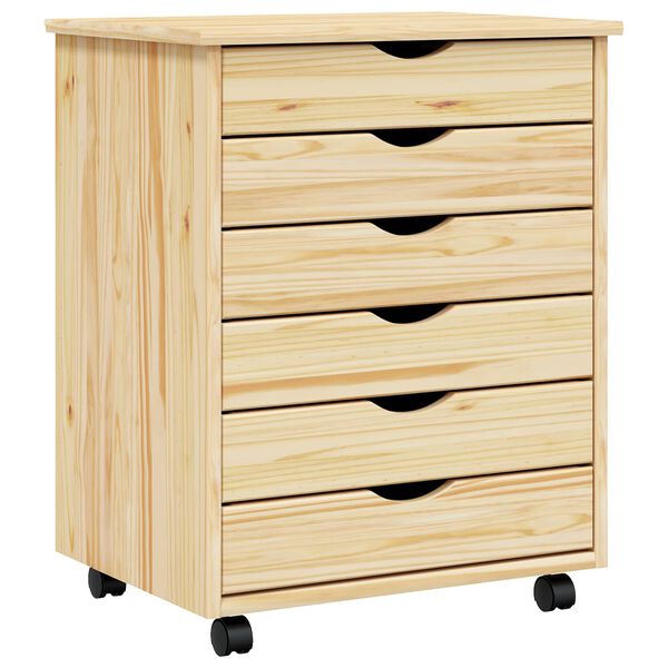 vidaXL Rolling Cabinet with Drawers MOSS Clear Varnish Solid Pine wood