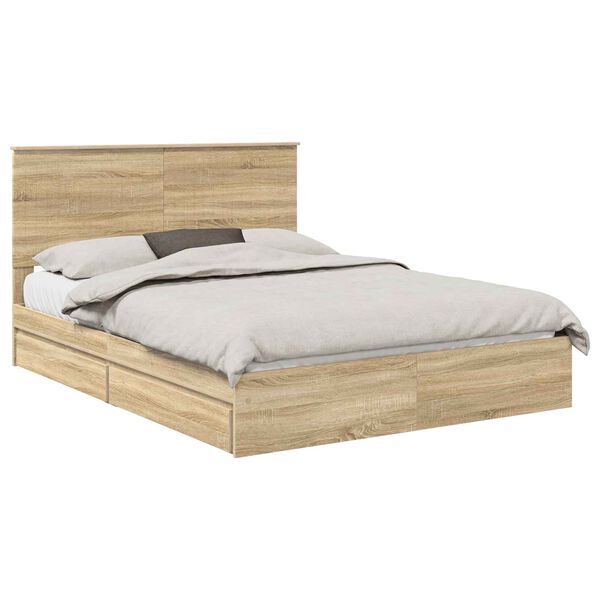 vidaXL Storage Bed with Drawer Sonoma Oak 150 x 200 cm Engineered Wood