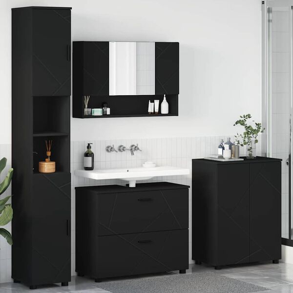 vidaXL Bathroom Furniture Set 4 pcs Black Engineered Wood and Metal