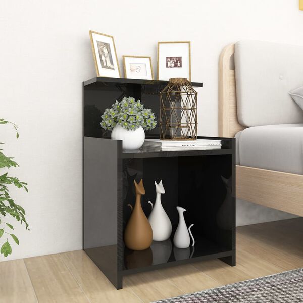 vidaXL Bed Cabinets 2 pcs High Gloss Black 40x35x60 cm Engineered Wood