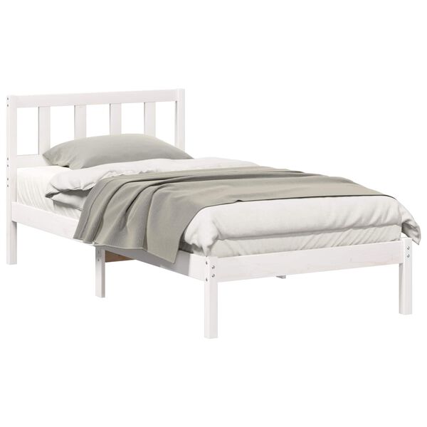 vidaXL Bed Frame with Headboard White 75 x 190 cm Solid Pine Wood
