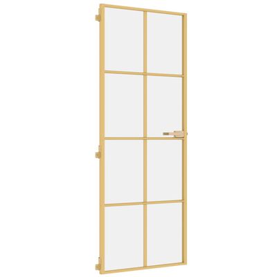 vidaXL Interior Door Slim Golden 76x201.5 cm Tempered Glass and Aluminium