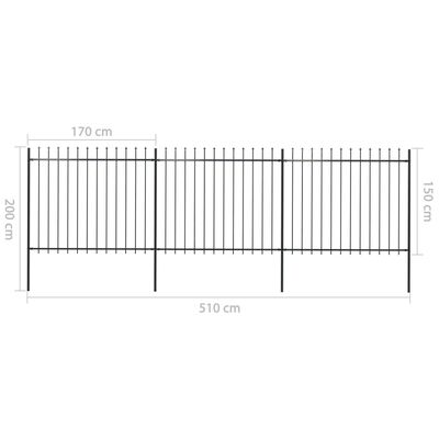 vidaXL Garden Fence with Spear Top Steel 5.1x1.5 m Black
