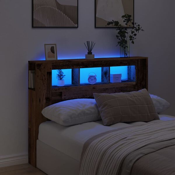 vidaXL LED Headboard Old Wood 140x18.5x103.5 cm Engineered Wood