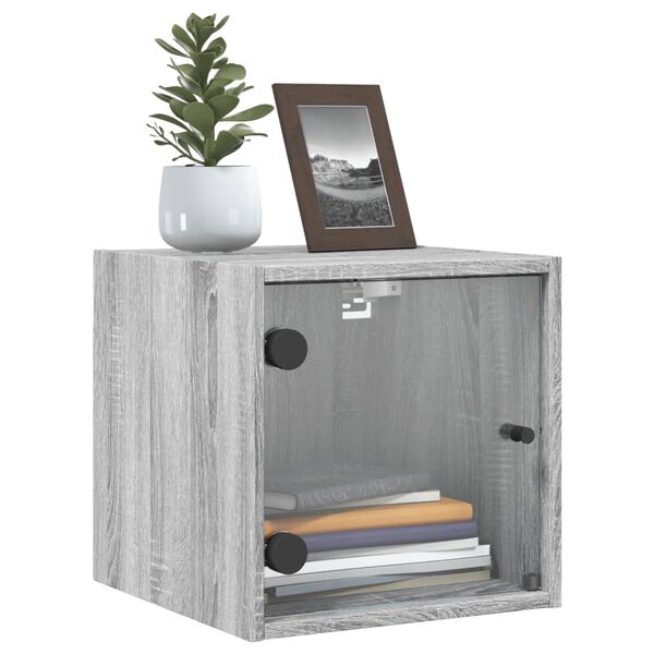 vidaXL Bedside Cabinet with Glass Door Grey Sonoma 35x37x35 cm