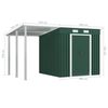 vidaXL Garden Shed with Extended Roof Green 346x193x181 cm Steel