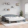 vidaXL Daybed with Trundle and Mattresses Light Grey 90x190 cm Fabric