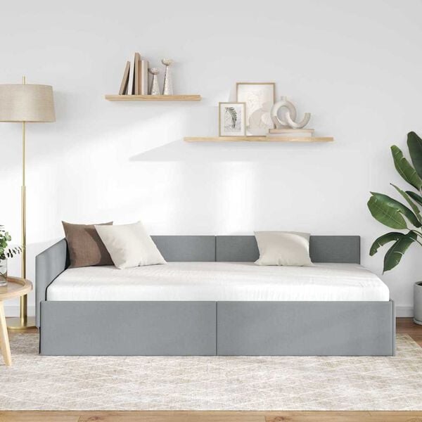 vidaXL Corner Bed Frame Light Grey 90 cm x 200 cm Velvet