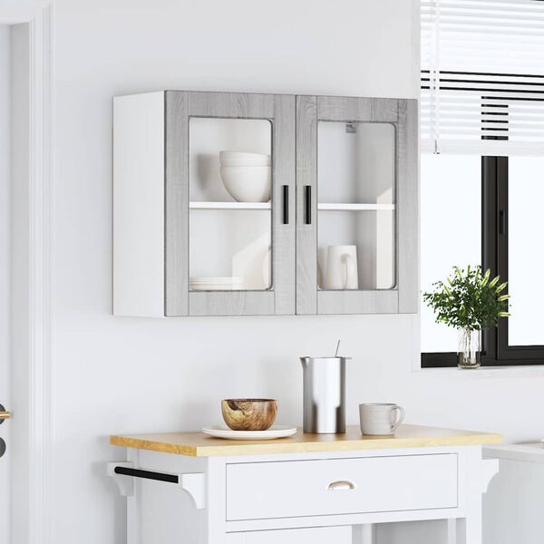 vidaXL Kitchen Wall Cabinet with Glass Door Porto Grey Sonoma