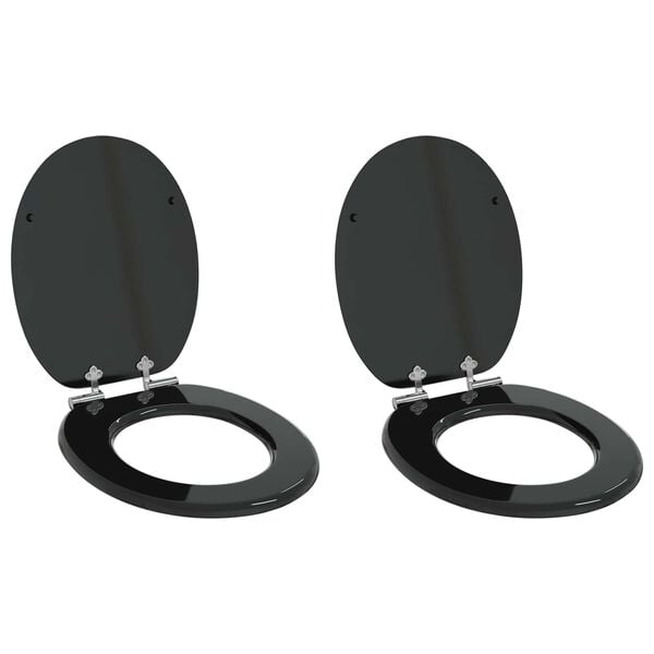 vidaXL Toilet Seat 2 pcs Black 44 x 38 cm MDF board