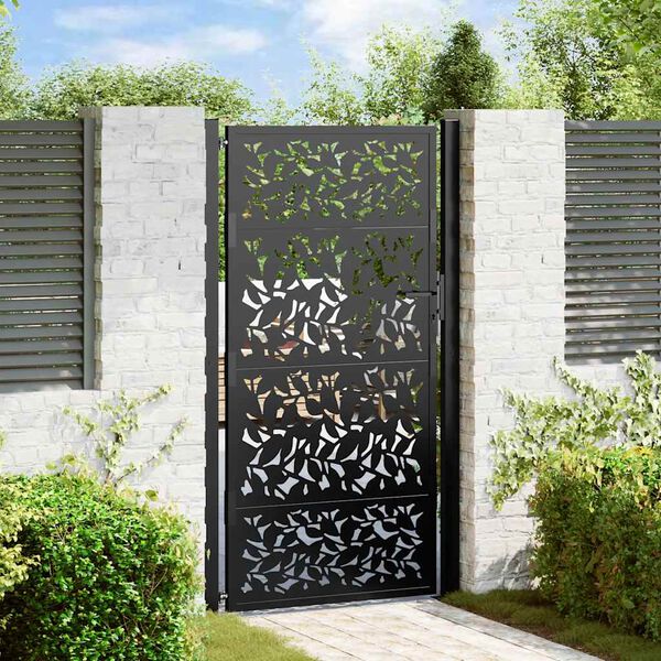 vidaXL Garden Gate Black 100x175 cm Steel Leaf Design