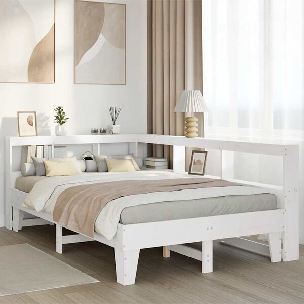 vidaXL Bookcase Bed without Mattress White 140x190cm Solid Wood Pine