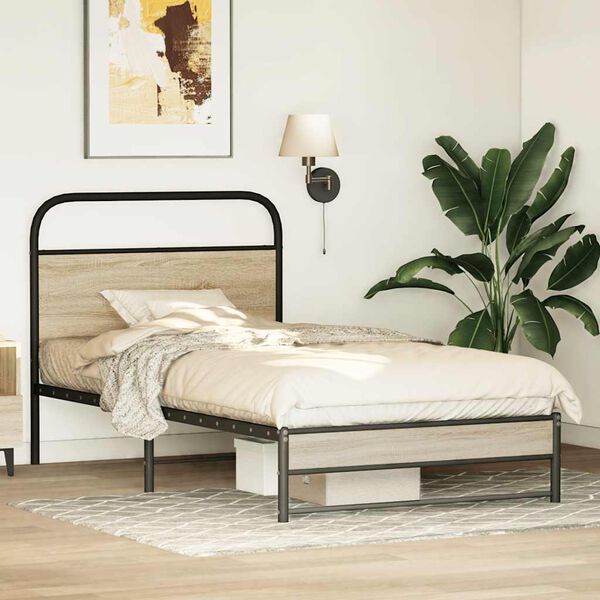 vidaXL Bed Frame Without Mattress 100x200 cm Smoked Oak Engineered Wood