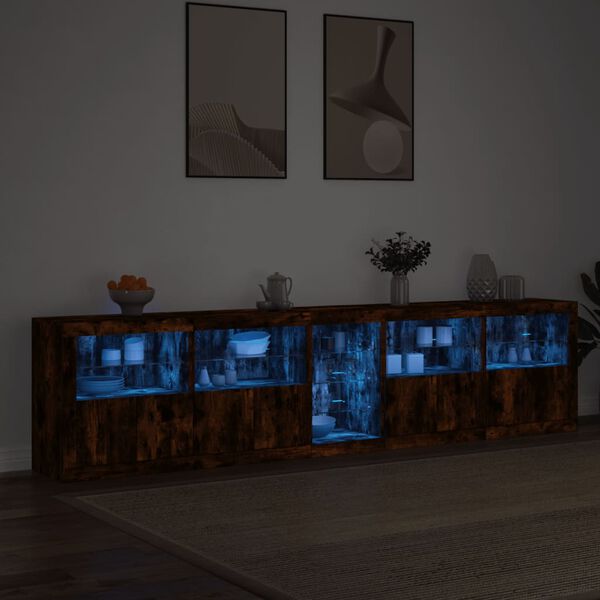 vidaXL Sideboard with LED Lights Smoked Oak 283x37x67 cm