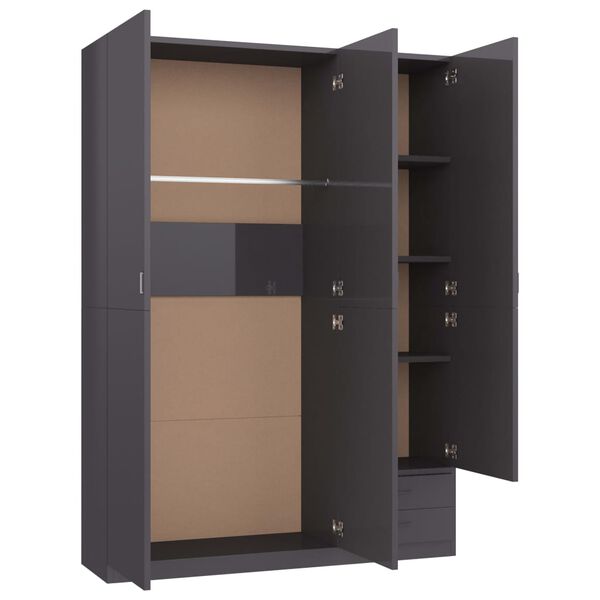 vidaXL 3-Door Wardrobe High Gloss Grey 120x50x180 cm Engineered Wood