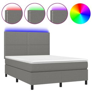 vidaXL Box Spring Bed with Mattress&LED Dark Grey 140x190 cm Fabric