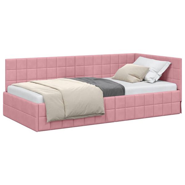 vidaXL Corner Bed Frame with Headboard Pink 100 cm x 200 cm Velvet