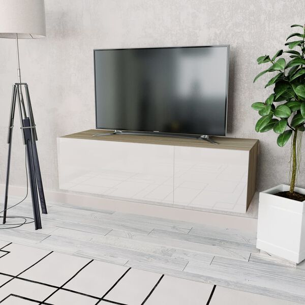 vidaXL TV Cabinet Engineered Wood 120x40x34 cm High Gloss White and Oak