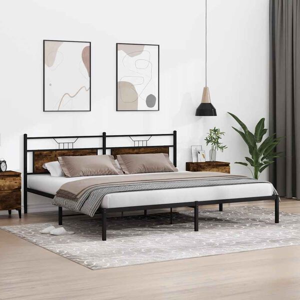 vidaXL Bed Frame without Mattress Smoked Oak 200x200 cm Engineered Wood