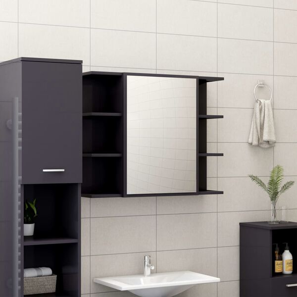 vidaXL 3 Piece Bathroom Furniture Set High Gloss Grey Engineered Wood