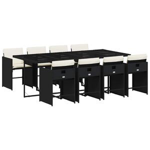 vidaXL 9 Piece Garden Dining Set with Cushions Black Poly Rattan