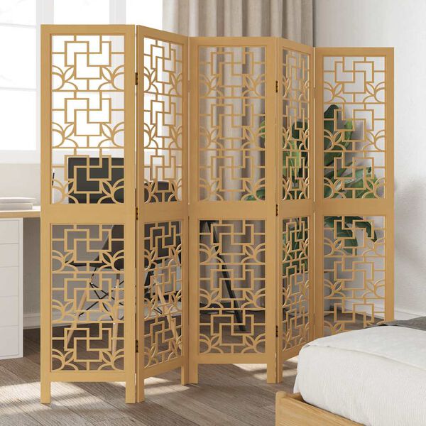 vidaXL Room Divider 5 Panels Brown Solid Wood Paulownia