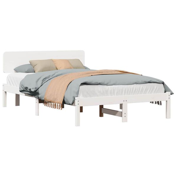 vidaXL Bed Frame with Headboard White 120 x 200 cm Solid Pine Wood