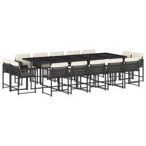 vidaXL 15 Piece Garden Dining Set with Cushions Black Poly Rattan