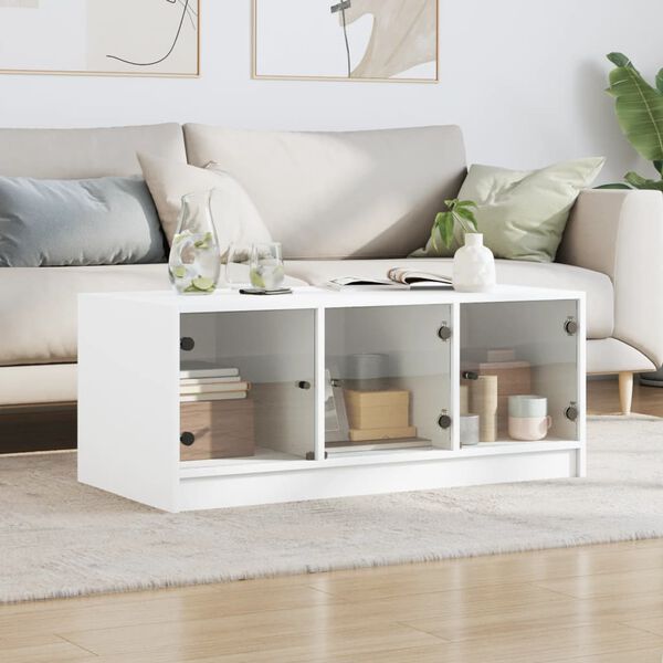 vidaXL Coffee Table with Glass Doors White 102x50x42 cm