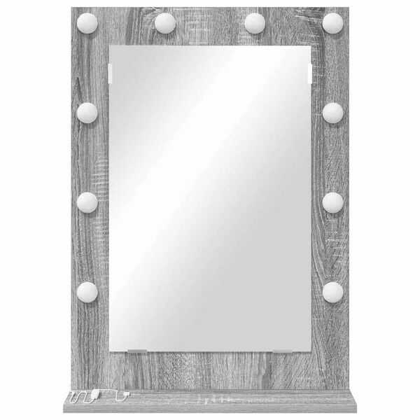 vidaXL Vanity Mirror with LED Strip Lights Grey Sonoma 70 x 50 x 18 cm