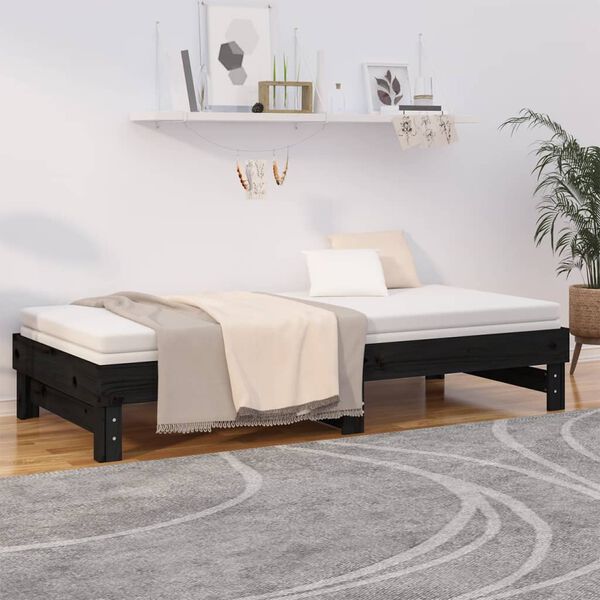 vidaXL Pull-out Day Bed without Mattress Black 2x(90x200) cm