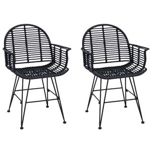 vidaXL Dining Chair 2 pcs Black 57 x 54.5 x 85 cm Rattan and Iron